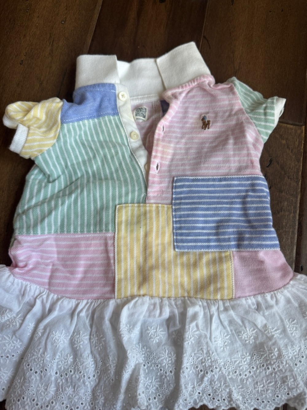 Ralph Lauren Girls Pastel Patchwork Polo Dress with Eyelet Skirt